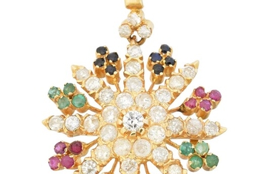 An 18ct gold diamond and gem set pendant