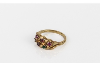 An 18ct yellow gold and multi gem ring - stamped '18CT', the...