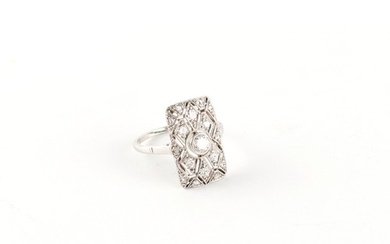 An Art Deco style 18ct white gold diamond pierced rectangula...