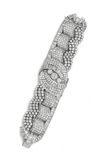 An Impressive Art Deco Platinum and Diamond Bracelet, Maujard of Paris, 1936