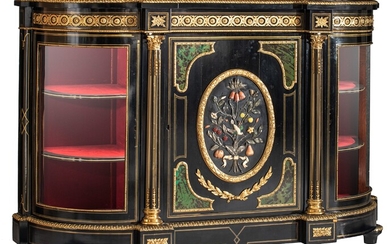 An impressive Neoclassical Napoleon III credenza, decorated with semi-precious stones, H 117 - W 170...