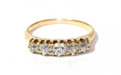 An old cut diamond five stone ring, stamped '18CT', finger...