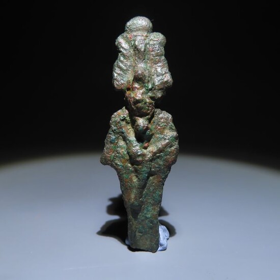 Ancient Egyptian Bronze Osiris Figure. Late Period, 664 – 323 B.C. 6 cm H.