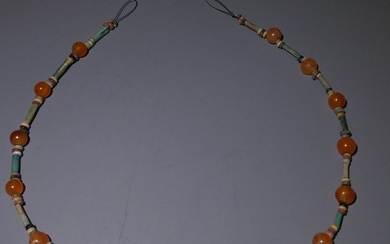 Ancient Egyptian Carnelian and faience. Fine necklace. Great quality. 42 cm L. Third Intermediate Period, 1070 - 650 BC.