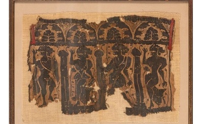 Ancient Egyptian Wool Important Textile fragment with figures. 5th - 6th century AD. 42 cm L. Ex. Simkhovitch Coll.