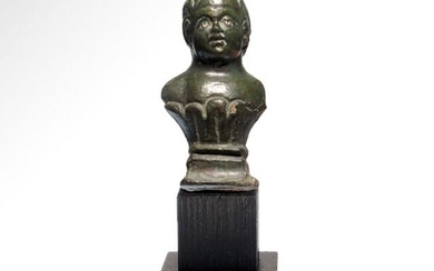 Ancient Roman Bronze Bust of a Child, Silver Inlaid Eyes