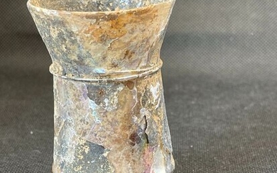 Ancient Roman Glass Go iridescent blue - 8×4.5×8 cm