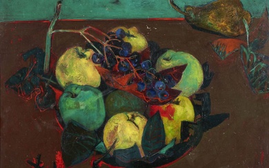 André MARCHAND (1907-1997) "Le plat de pommes, 1941" Huile sur isorel signée en bas à...