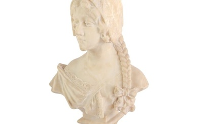Antique Art Nouveau Alabaster Bust of Girl Statue