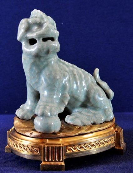 Antique Chinese Celadon Foo Dog, Buddhist Lion, 17th century (1) - Bronze, Ceramic - 17th century