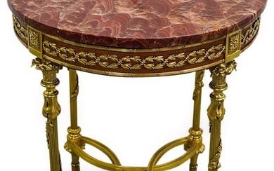 Antique French Empire Bronze, Wood & Marble Round Table