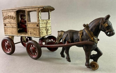 Antique Kenton Cast Iron Horse Drawn Bakery Wagon