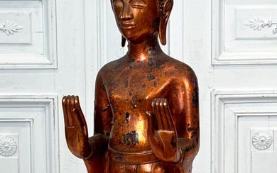 Antique Khmer Carved Wood Buddha