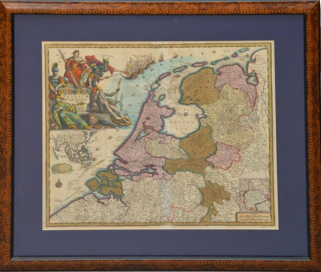 Antique Map of Belgium, 19-1/2 x 22-1/2 inches framed