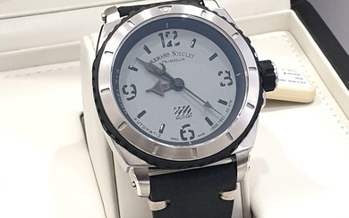 Armand Nicolet - S05-3 Military - Gray Dial Black Genuine Leather Vintage Strap - A713PGIN-GN-PK4140NR - Automatic Swiss Made - Sub 30 ATM - Men - New 2019
