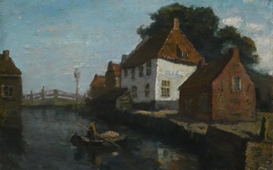 Arnold Hendrik Koning (1860-1945), On the canal, signed l.r., oil on...