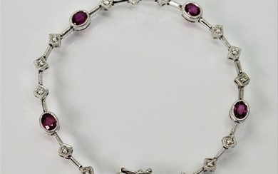 Art Deco Diamond & Ruby 14 K White Gold Bracelet