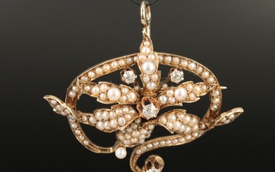 Art Nouveau Leys, Christie & Co. 14K 0.23 CTW Diamond and Seed Pearl Brooch