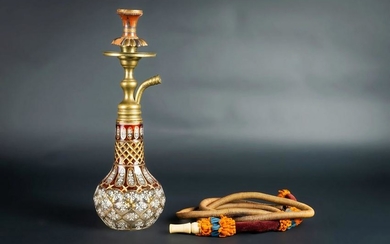 Arte Islamica A Bohemian glass water pipe with metal