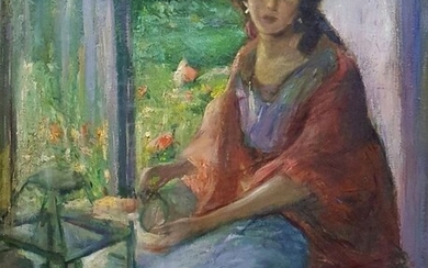 Artista italiano, periodo Liberty - Donna alla finestra