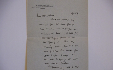 Autograph Letter, Signed, to Amelia Ely Howe, wife of Dr. Walter C. Howe (April, 1926), about Harvey Cushing's book The Life of Sir William Osler. With Envelope addressed by Harvey Cushing.