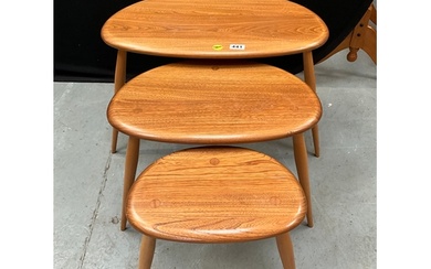BADGED BLONDE ERCOL NEST OF THREE TABLES (STEPPING STONES) L...