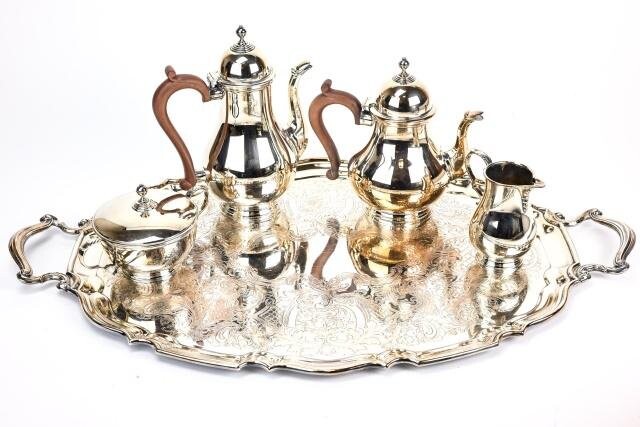 Barker-Ellis Silver Plate Tea Set and Tray