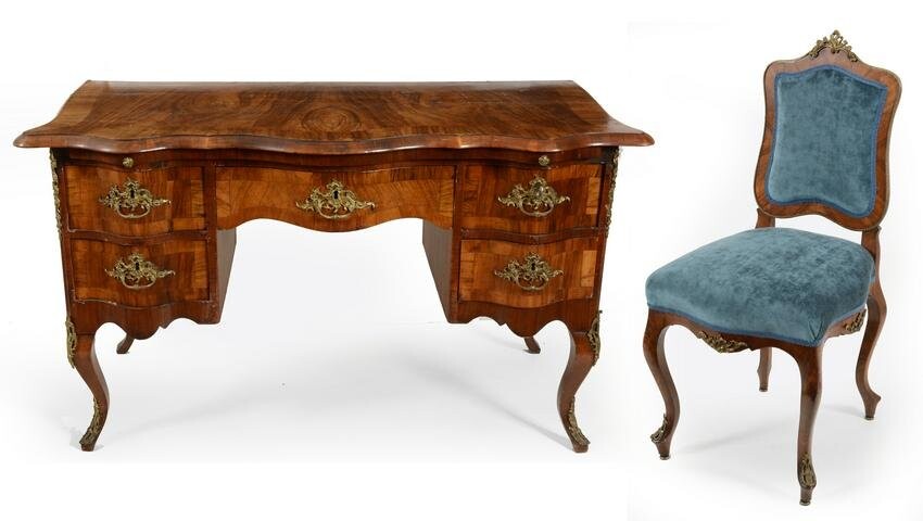Baroque revival walnut flat top desk
