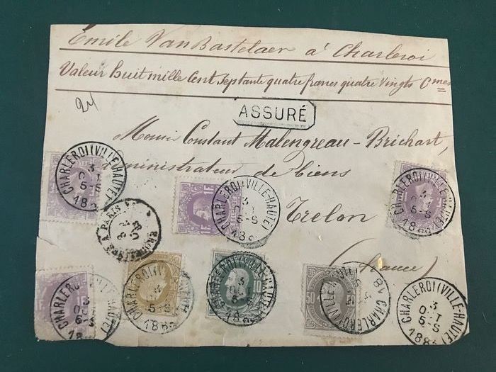 Belgium 1869 - Letter front with rare 4.85Fr postage - OBP / COB 30, 32, 35 en 36 (4x)