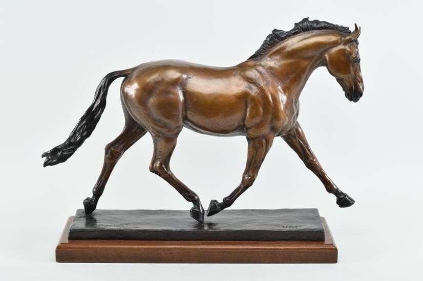 Betty Saletta bronze sculpture of a trotting horse.