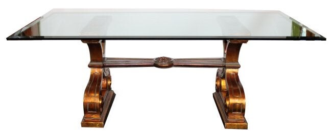 Beveled glass top dining table on pedestal base