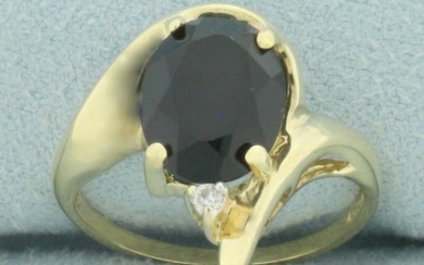 Black Tourmaline and Diamond Ring in 10k Yellow Gold
