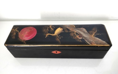 Box - Crane and red sun - Lacquer, Wood