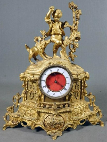 Boy And Dog Bronze Mantel Clock