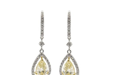 British Contemporary A fine pair of yellow diamond and diamo...
