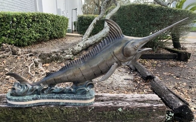 Bronze Marlin Sculpture on marble base by T. Brittingham No. 3/199