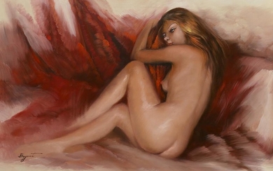 Bryant, Nude on Red, Oil Painting