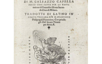 CAPELLA, Galeazzo (1487-1537) - Commentari delle cose fatte. Venice: Giovanni Giolitto, 1539. First edition in Italian following the first Latin...