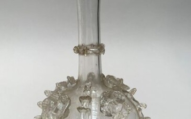 CARAFE in colourless blown glass with pinched decoration of pellets...