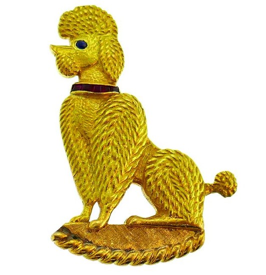 CARTIER Diamond Yellow Gold Poodle PIN BROOCH CLIP