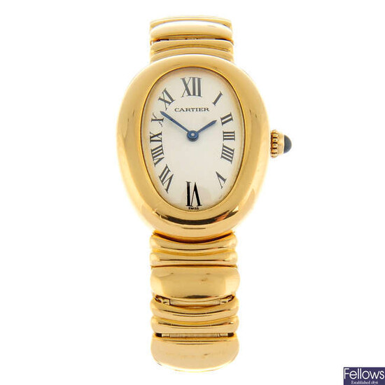 CARTIER - an 18ct yellow gold Baignoire bracelet watch, 22mmx30mm.