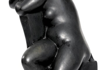 CHANA ORLOFF(Starokostjantyniw 1888-1968 Ramat Gan)Nu assis dans un fauteil. 1927.Bronze, patine noir-vert.Signé et daté au...