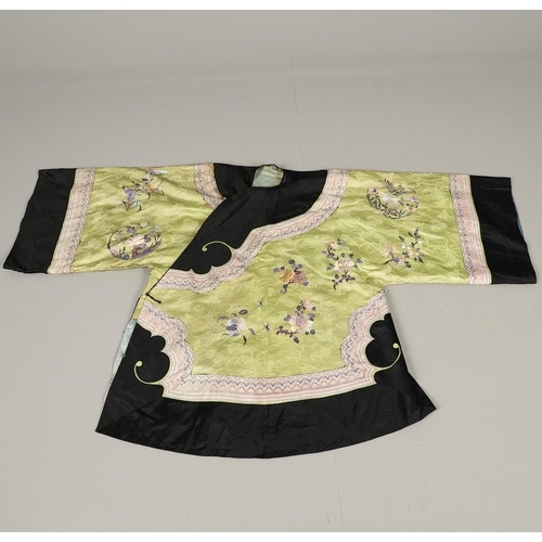 CHINESE EMBROIDERED SILK ROBE. A 3/4 length robe, embroidere...