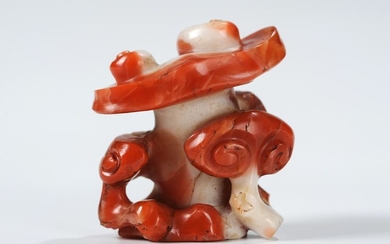 CHINESE RED AGATE CARVED LINGZHI, YUAN DYNASTY