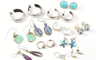 COLLECTION OF SILVER & GEM SET EARRINGS