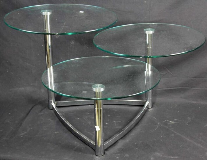 CONTEMPORARY GLASS CHROME THREE TIER COFFEE TABLE