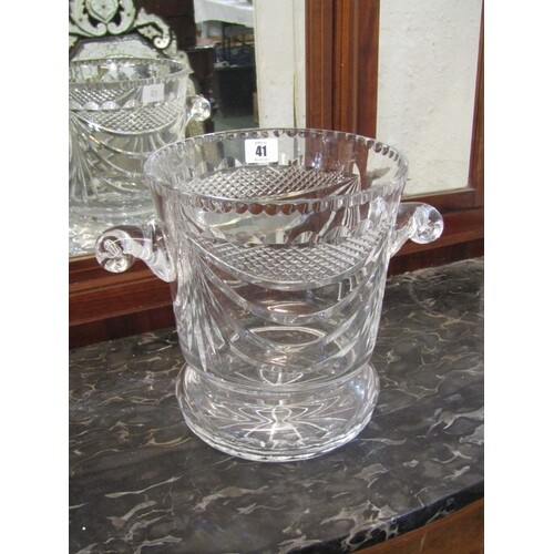 CUT GLASS, quality cut glass twin handled ice bucket, signed...