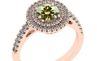 Certified 1.19 Ctw SI1/SI2 Natural Fancy Yellow And White Diamond 14K Rose Gold Halo Ring