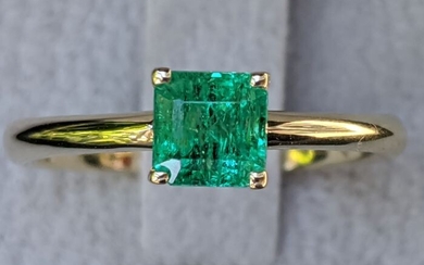 Certified Natural Emerald Ring - 14 kt. Yellow gold - Ring - 0.56 ct Emerald - Diamonds, NO RESERVE