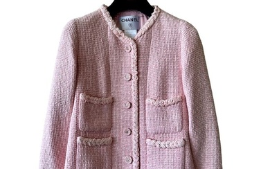 Chanel Barbie Pink 07P Braided CC Logo Button Tweed Short Jacket 38